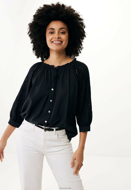 Mexxschwarz ženske bluza z vezenimi rokavi črna 860R85