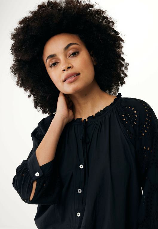 Mexxschwarz ženske bluza z vezenimi rokavi črna 860R85