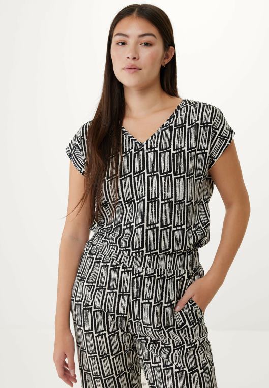 Mexxvečbarvna ženske potisk bluze z v-izrezom 860R70